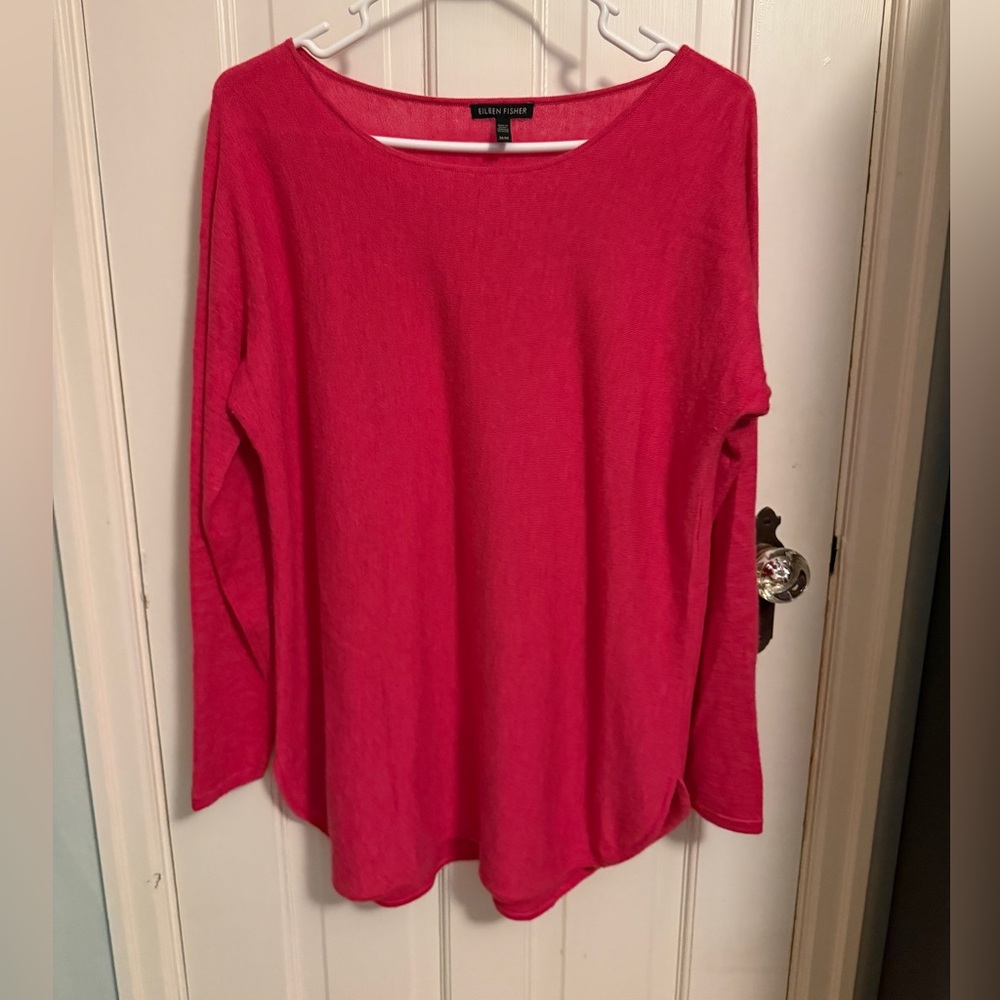 EILEEN FISHER Lightweight Wool Angora Rabbit Cashmere Sweater – Pink, Size M